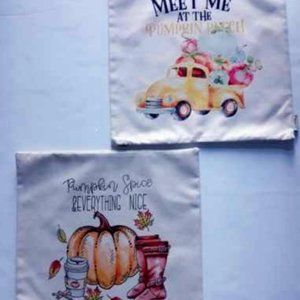 2 Meekio Fall Thanksgiving Farmhouse Throw Pillow Covers 17.5x17.5